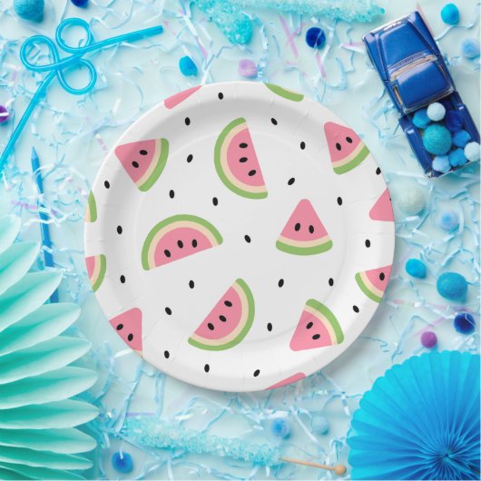 Assiettes En Carton Pastèque rose, Graines de pastèque, Motif d'été (Fête)
