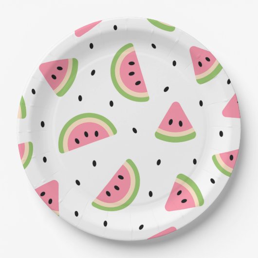 Assiettes En Carton Pastèque rose, Graines de pastèque, Motif d'été (Devant)
