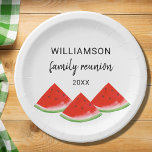 Assiettes En Carton Pastèque Rouge Reunion Famille<br><div class="desc">Prévoyez-vous une réunion de famille cette année ? Ces assiettes personnalisées en papier Family Reunion sont décorées avec des pastèques couleur rouge et seront très appréciées sur votre table de célébration. Il y a des tasses et serviettes en papier assorties dans notre magasin. Facilement personnalisable avec votre nom et votre...</div>