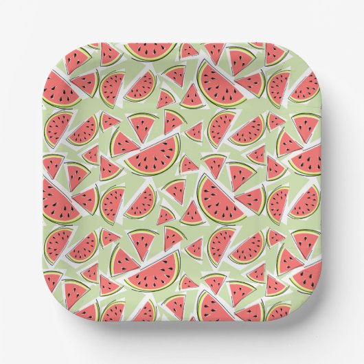 Assiettes En Carton Pastèque Vert Multi carré (Recto)