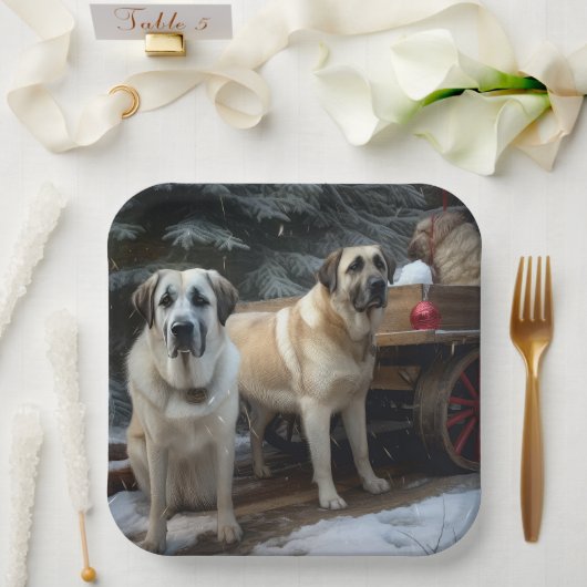 Assiettes En Carton Pasteur anatolien Snowy Sleigh Décor de Noël (Mariage)