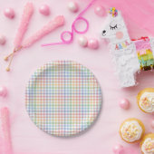 Assiettes En Carton Pastille arc-en-ciel en vichy mignon Pâques (Fête)