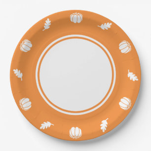 Assiettes En Carton Patch citrouille dans une plaque en papier orange