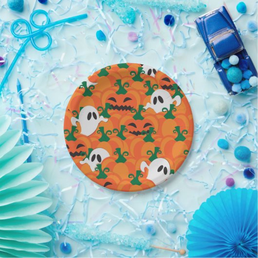 Assiettes En Carton Patch Citrouille Haunted Halloween Ghosts (Fête)