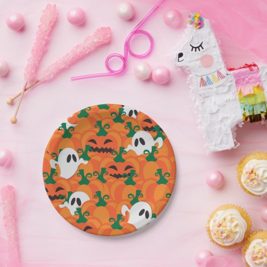 Assiettes En Carton Patch Citrouille Haunted Halloween Ghosts (Fête)