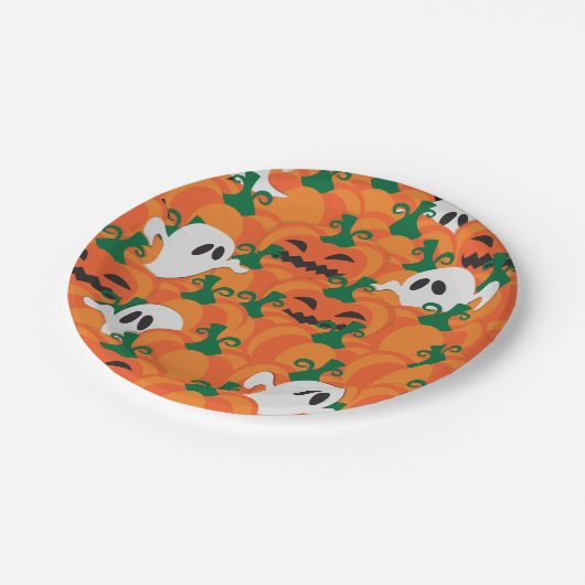 Assiettes En Carton Patch Citrouille Haunted Halloween Ghosts (Angle)