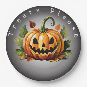 Assiettes En Carton Patch de citrouille d'Halloween personnalisable