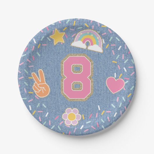 Assiettes En Carton Patch Preppy Denim Jean Jacket 8e anniversaire (Devant)