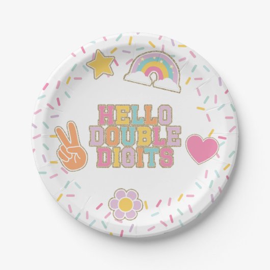 Assiettes En Carton Patch Preppy Hello Double chiffres 10e anniversair (Devant)