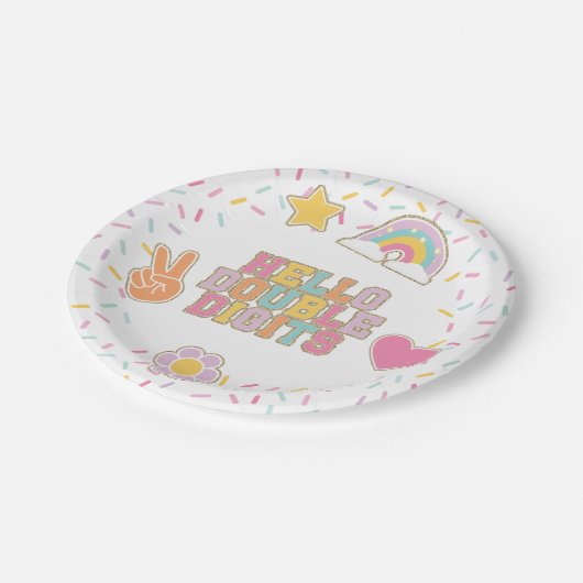 Assiettes En Carton Patch Preppy Hello Double chiffres 10e anniversair (Angle)