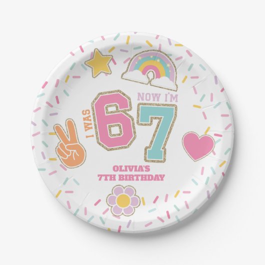 Assiettes En Carton Patch Preppy j'avais SIX ans maintenant j'ai SEPT (Devant)