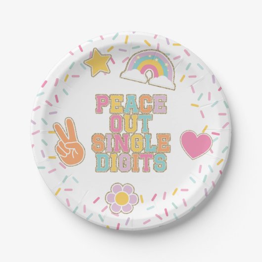 Assiettes En Carton Patch Preppy Peace Out Chiffres simples 10e annive (Devant)