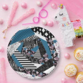 Assiettes En Carton patchwork bleu, populaire, patchwork, folle, rusti (Fête)