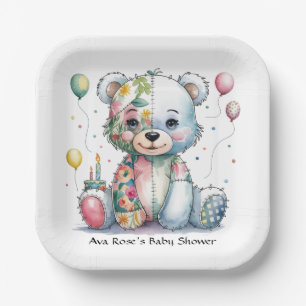 Assiettes En Carton Patchwork d'ours en peluche en Baby shower floral