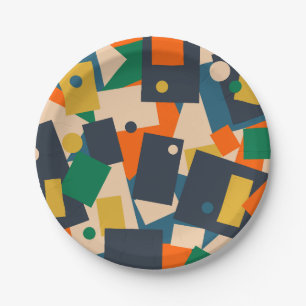 Assiettes En Carton Patchwork géométrique moderne rétro Abstrait