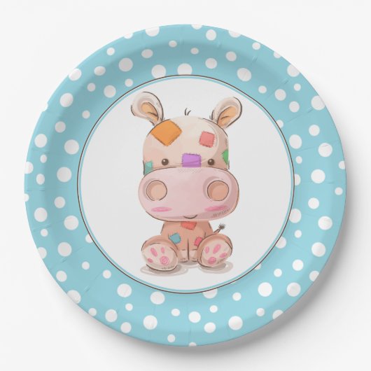 Assiettes En Carton Patchwork Hippo Enfant's Blue Anniversaire (Devant)
