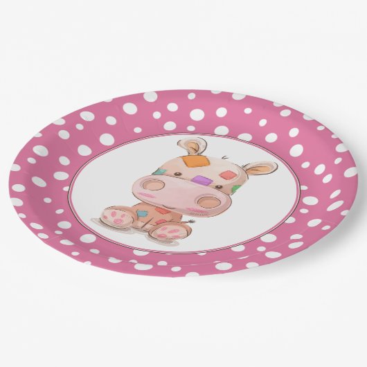 Assiettes En Carton Patchwork Hippo enfant's rose anniversaire (Angle)
