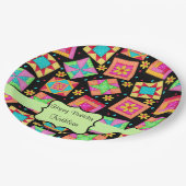 Assiettes En Carton Patchwork noir Quilt Nom du bloc Joyeux anniversai (Angle)