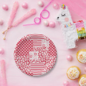 Assiettes En Carton Patchwork rouge et blanc rustique (Fête)