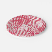 Assiettes En Carton Patchwork rouge et blanc rustique (Angle)