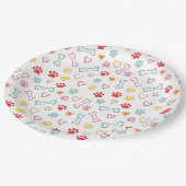 Assiettes En Carton Pâtes, Coeurs et Os colorés Doodle (Angle)