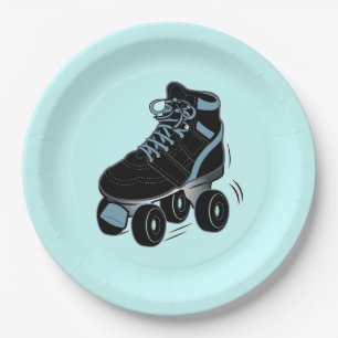 Assiettes En Carton Patin de rouleau du garçon dans le bleu