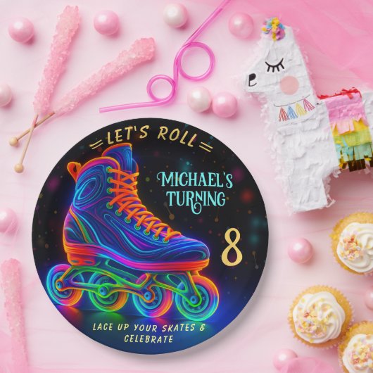 Assiettes En Carton Patinage à rouleaux, 8 volants (Fête)