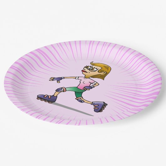 Assiettes En Carton Patinage à rouleaux Anniversaire fête rose (Angle)