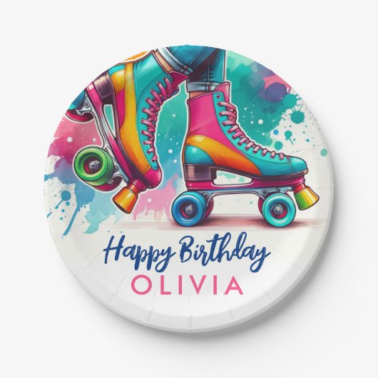 Assiettes En Carton Patinage à roulettes Cute Retro Anniversaire (Devant)