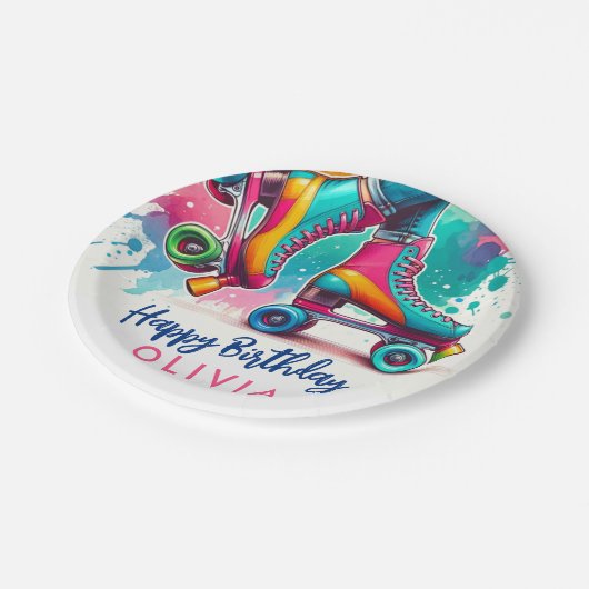 Assiettes En Carton Patinage à roulettes Cute Retro Anniversaire (Angle)