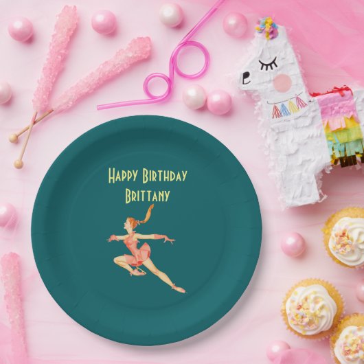 Assiettes En Carton Patinage artistique rétro en rose Joyeux anniversa (Fête)