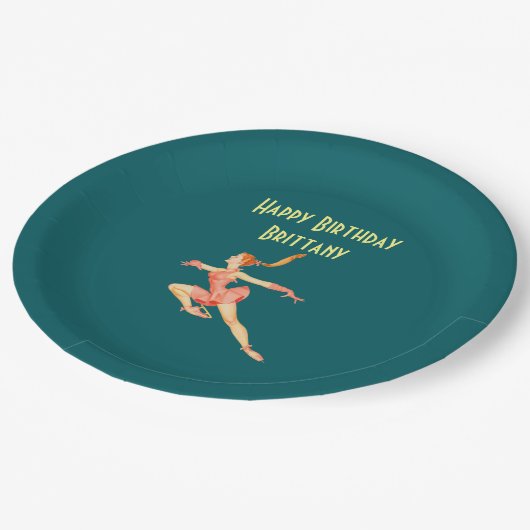 Assiettes En Carton Patinage artistique rétro en rose Joyeux anniversa (Angle)