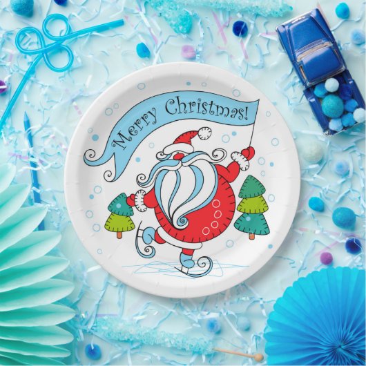 Assiettes En Carton Patinage lunaire Père Noël | Joyeux Noël (Fête)