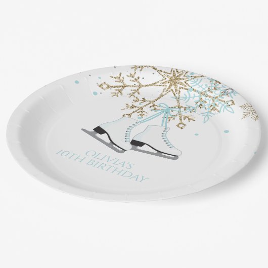 Assiettes En Carton Patinage sur glace Blue Silver Gold Snowflakes Ann (Angle)