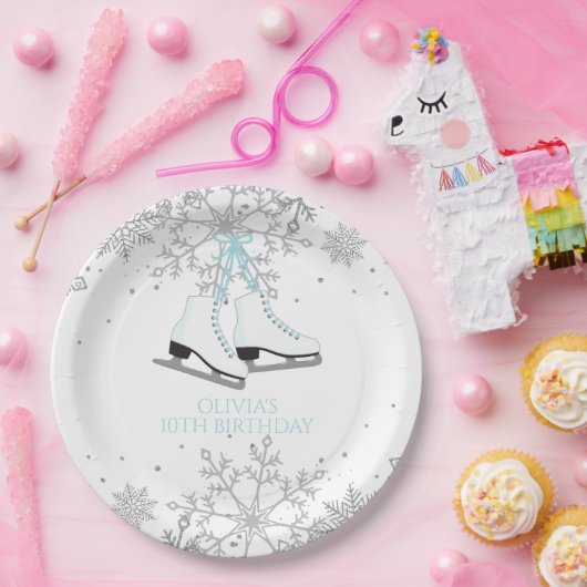 Assiettes En Carton Patinage sur glace Blue Silver Gold Snowflakes Ann (Fête)