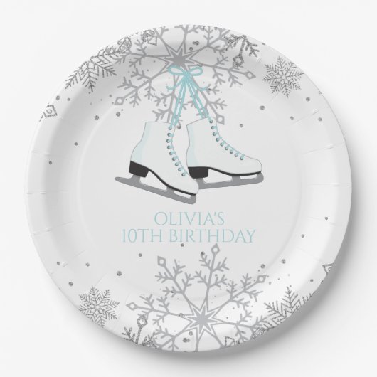 Assiettes En Carton Patinage sur glace Blue Silver Gold Snowflakes Ann (Devant)