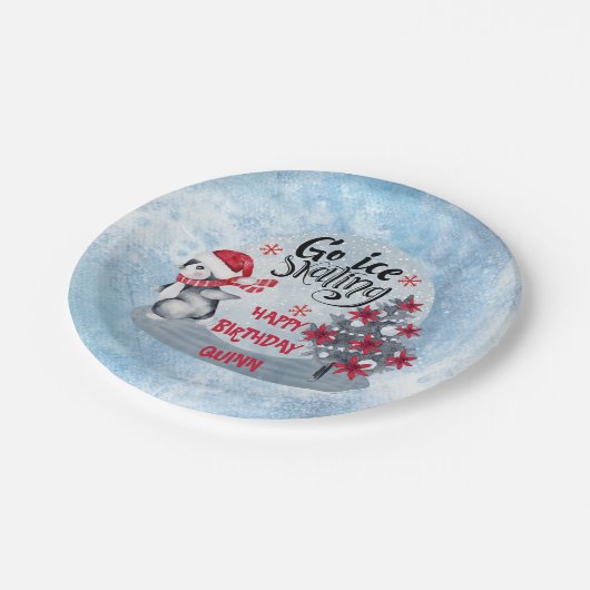 Assiettes En Carton Patinage sur glace Penguin Fête d'anniversaire (Angle)