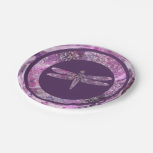 Assiettes En Carton Patine pourpre : Libellule