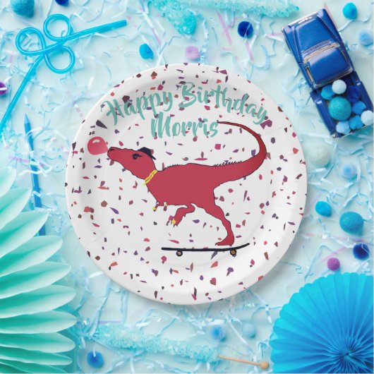 Assiettes En Carton Patineur T-rex (Fête)