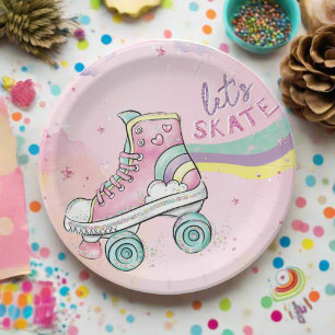 Assiettes En Carton Patinons l Rainbow rétro Super Anniversaire
