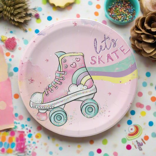 Assiettes En Carton Patinons l Rainbow rétro Super Anniversaire