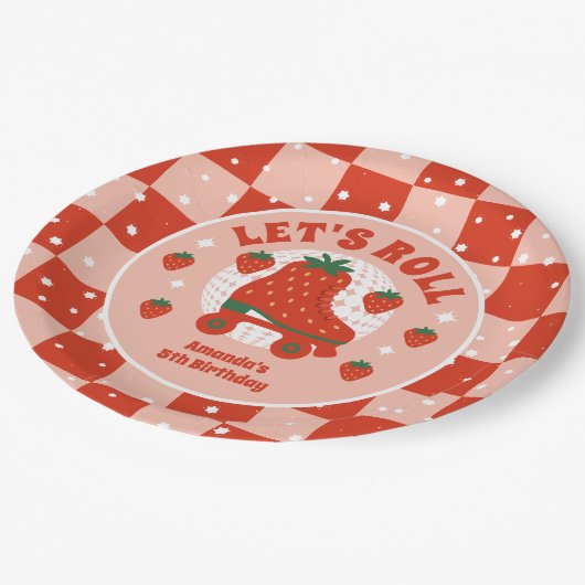 Assiettes En Carton Patins aux fraises | Patinage à roulettes Rétro An (Angle)