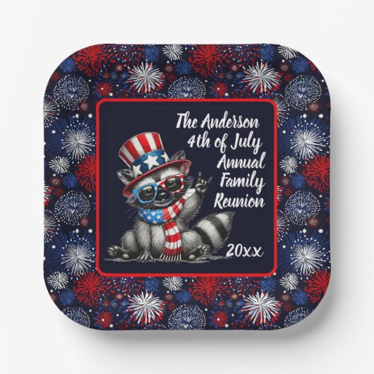 Assiettes En Carton Patriotic Raccoon 4 juillet (Recto)