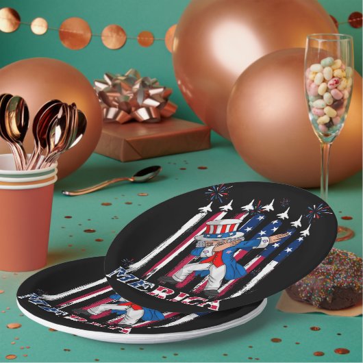 Assiettes En Carton Patriotic Uncle Sam Dabbing 4th of July (Multi)