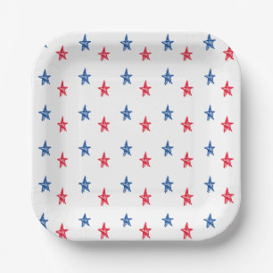 Assiettes En Carton Patriotique rouge blanc bleu dessiné à la main éto