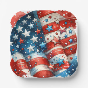 Assiettes En Carton Patriotique rouge, blanc et bleu du 4 juillet