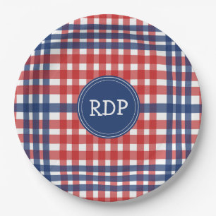 Assiettes En Carton Patriotique rouge blanc et bleu Plaid personnalisé