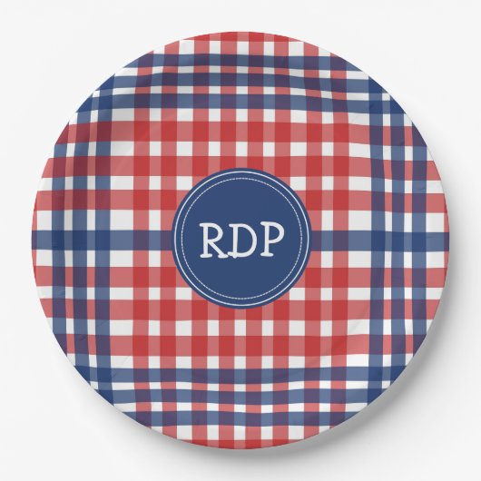 Assiettes En Carton Patriotique rouge blanc et bleu Plaid personnalisé (Devant)