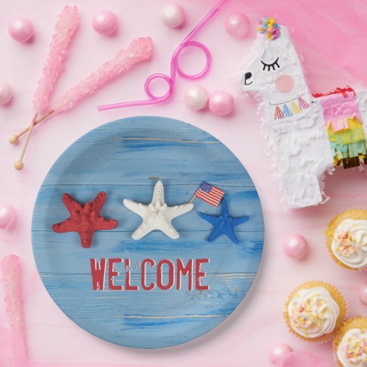 Assiettes En Carton Patriotique Starfish (Fête)