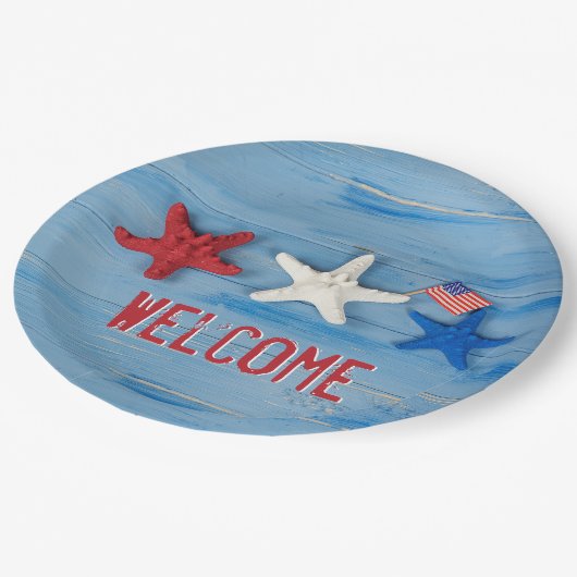 Assiettes En Carton Patriotique Starfish (Angle)